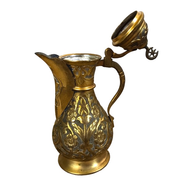 Vintage Titov Veles Ornate Turkish Porcelain And Brass Moroccan Coffee Tea Pot - Picture 7 of 9